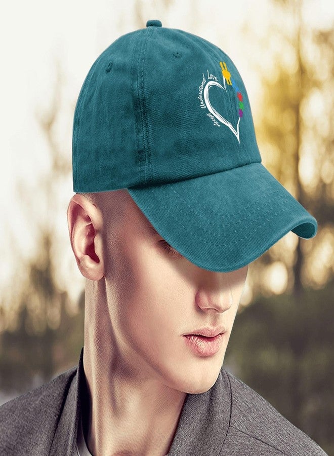 ODCRAT Autism Awareness Heart Dad Hat Accept Understand Love Autism Awareness Dad Hats, Vintage Dad Hats for Women Cyan Blue - Image 4